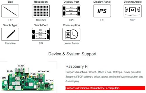 waveshare 3.5 inčni IPS ekran 480x320 SPI touch Port otporan na dodir LCD ekran, za Raspberry Pi 4b / 3B+ / 3B / 2b / nula/nula W