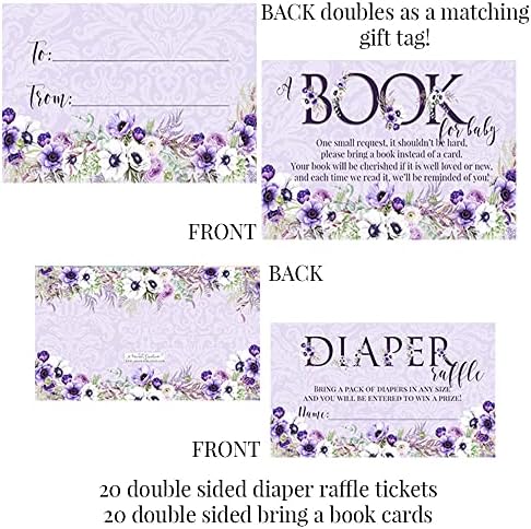 Amanda stvaranje akvarel Violet Floral Baby Shower Party Bundle uključuje 20 svaki od pozivnica sa kovertama + 4 različite veličine