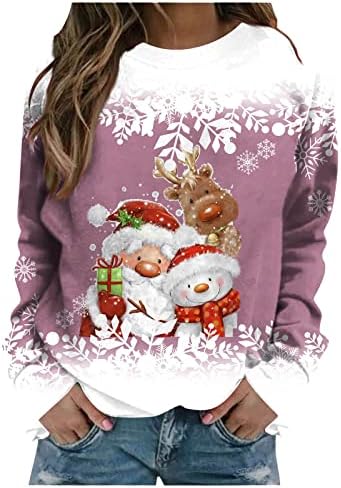 Ženska božićna dukserija vrhovi košulje Veliki snjegovinski grafički tee Crewneck LOGO LOUGLE pulover