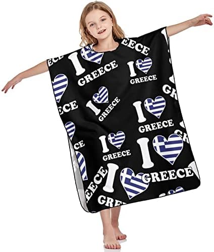 WEEDKEYCAT volim Grčku grčku zastavu Heart hooded ručnik za djecu meka kupka plišani ručnik s kapuljačom za pokrivanje bazena na plaži
