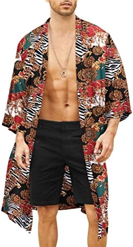 COOFANDY muški lagani kimono ogrtač s printom japanski bade mantili Casual Open Front dugi kardigan kaput Outwear