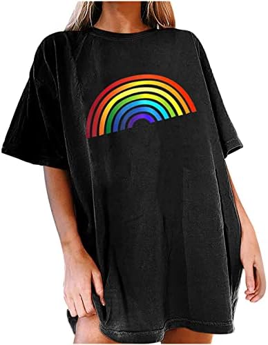Drop rukavi Rainbow Ispisane žene Prevelike majice Okrugli vrat Ležerne prilike Ležerne ljetne majice Junior Tops Boyfriend Grafički