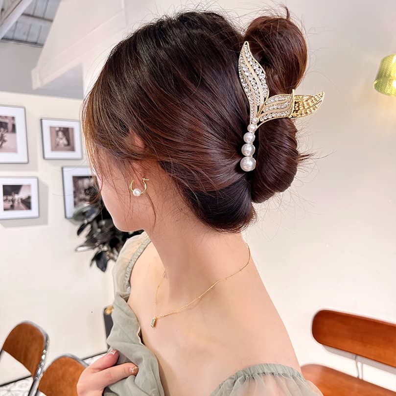 Kristalna sirena repna kandža Clip korejski kosu kopče kandže za kosu biserna frizura morski pas klip za kosu za žene b