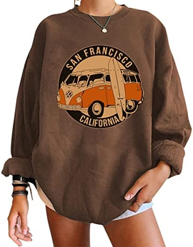 Sadržaj žene Vintage Fleece Autobus Grafički grafički prevelizacija dugih rukava Crewneck casual pulover Jumper Obuća