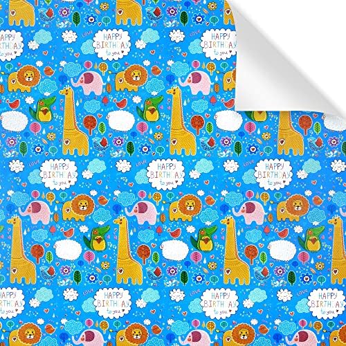 Rođendanski papir za umotavanje za djecu djevojčice dječaci, Žirafe životinje Sretan rođendan dizajn poklon papir za rođendanski tuš
