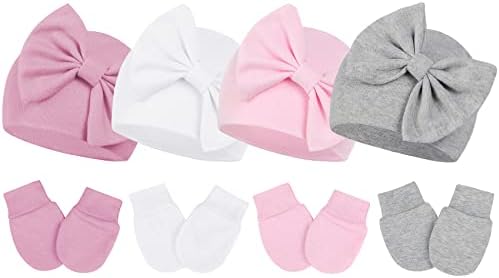 Durio šeširi za novorođenčad i rukavice Set mekani pamuk Baby Beanie slatki Preemie šeširi sa lukom čvor šešir za dojenčad za djevojčice