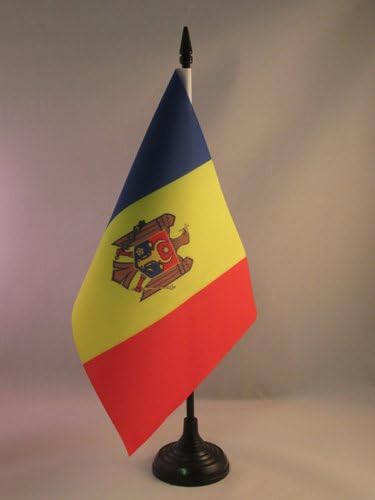 AZ zastava Moldova zastava tablice 5 '' x 8 '' - moldavska stola zastava 21 x 14 cm - crna plastična stick i baza