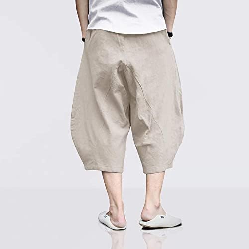 Junge 2023 kratke hlače za muškarce modne muške posteljine pamučne kapri hlače labavi fit elastični struk široke noge vreća za trčanje harem hlače