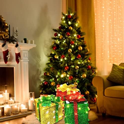 Božićni ukrasi Poklon kutije Set od 3, crvene zelene i zlatne prisutne kutije sa božićnim dvorištem i božićnim stablom kućnim tržnicama