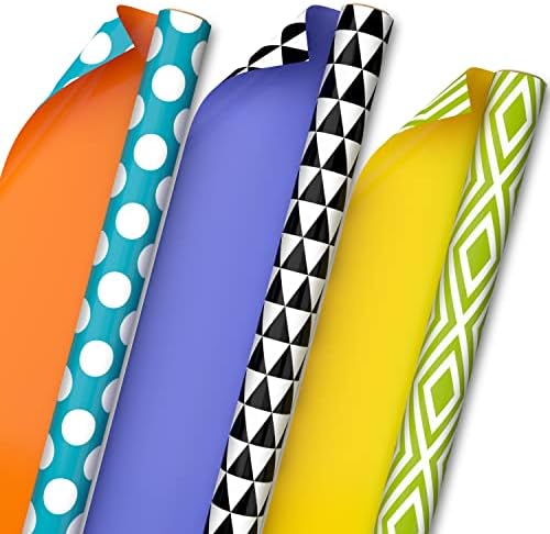 Hallmark all Occursible Wrapping Paper Bundle - Solids & tačke, dijamanti, trouglovi žuta, narandžasta, plava, crna i bijela