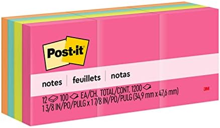 Post-it Mini bilješke, 1,5 in x 2 in, 12 jastučića, Američke 1 omiljene ljepljive bilješke, kolekcija Cape Town, svijetle boje ,