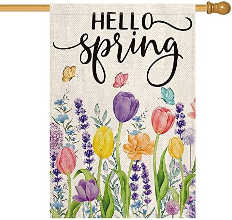 Avoin ColorLife Hello Spring Tulip Lavanda Zastava za prodaju 28 x 40 inča Dvostrana, sezonski cvjetni dvorište Vanjska zastava
