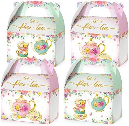 TaoBary 24 kom kutija za poslastice za čajanke roze i zelene cvjetne kutije za slatkiše za čaj tema Goodies poklon kutije vjenčane