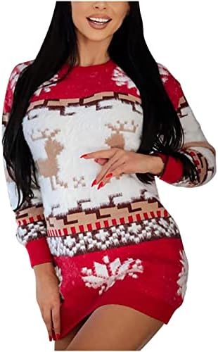RUZIYOOG Ženska turtleneck džemper dugih rukava Dress Božić ružna jelena tiskana tunika TUNIC Dress Knit Slim Fit Bodycon haljina