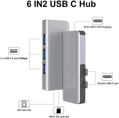 MacBook Adapter Multiport, 6 U 2 USB C Hub Multiport Adapter Dongle MacBook Accessories kompatibilan sa MacBook Pro/Air sa 87W PD