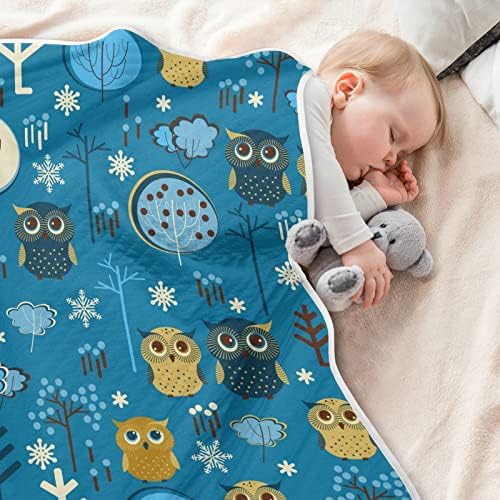 Swoddle pokrivače Owls Trees Pamučni pokrivač za dojenčad, primanje pokrivača, lagana mekana prekrivačica za krevetić, kolica, raketa, 30x40 u, plavoj boji