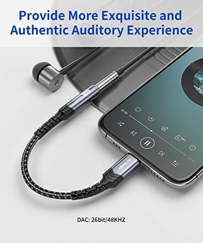 Jsaux munja na 3,5 mm adapter, iPhone adapter za slušalice [Apple MFI certificirani] iPhone aux adapter kompatibilan sa iPhoneom 14/14 Pro Max / 13/13 Pro Max / 11/11 Pro Max / SE / X / XR / XS / 8-sivo