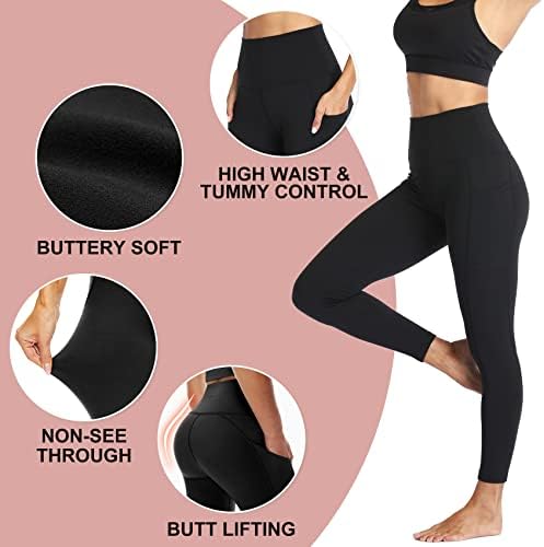 NexiEpoch 4 Pak helanke za žene sa džepovima-kontrola stomaka visokog struka za trening trčanje pantalone za jogu Reg & amp; Plus