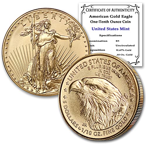 2022 Nema mente Mark 1/10 oz American Gold Eagle Coin Sjajno neobično sa potvrdom o autentičnosti metvice State Gold $ 5 Prodavač