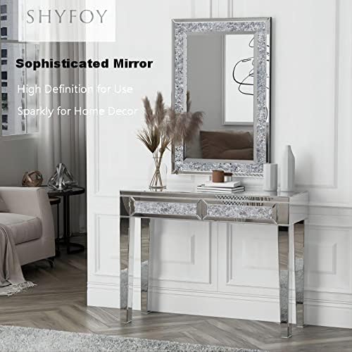SHYFOY Kristalna ogledala za zidni dekor 35.4 X23. 6 ukrasno zidno ogledalo pravougaonik srebrno svjetlucavo drobljeno dijamantsko