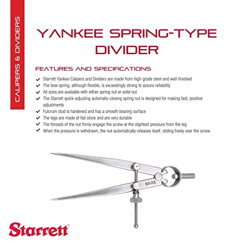 Starrett Yankee razdjelnik opružnog tipa sa visokokvalitetnim čelikom, Pramčanom oprugom i navrtkom za brzo podešavanje-4 veličine