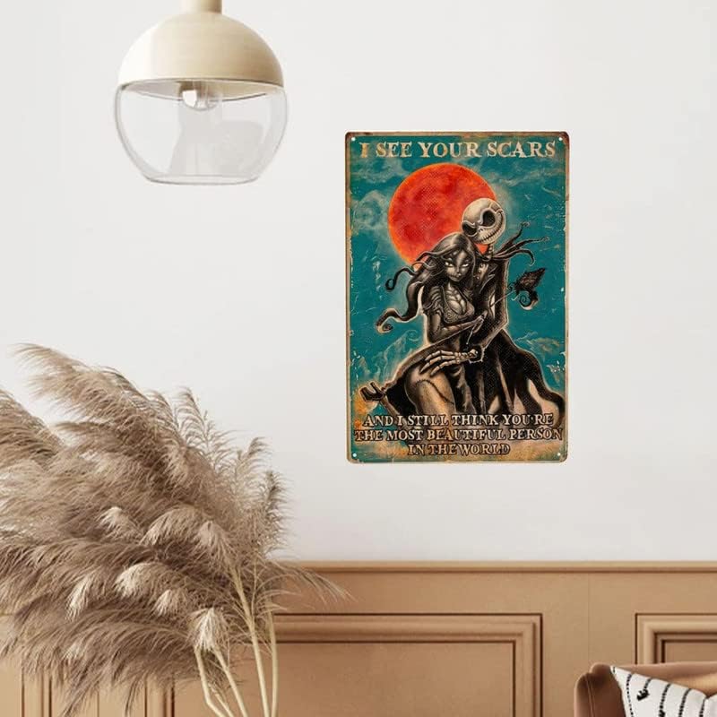 Rifosa Jack Skelet i Sally Tin Metal znak Vidim vaši ožiljci Inspirationi citati Početna DECOR DECOR Zidni dekor Umjetnički poklon