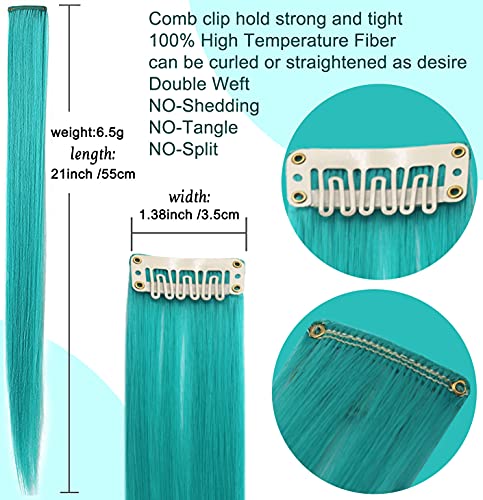 MQY Boja Plava i Teal ekstenzije za kosu obojene kopče u ekstenzijama za kosu 21 inča sintetičke ravne ekstenzije za kosu za žene
