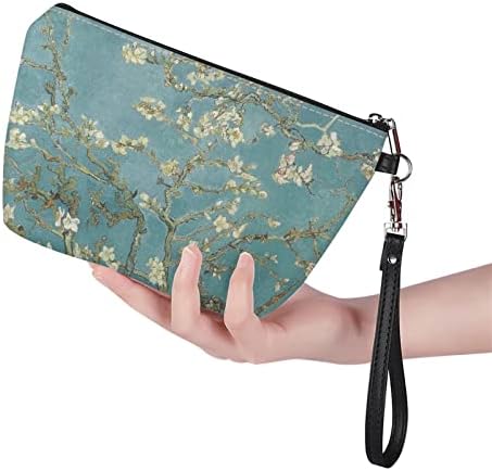 HUGS IDEA Van Gogh Almond Blossom mala kozmetička torba za šminkanje za žene djevojke sa zatvaračem PU kožna toaletna torba Clutch