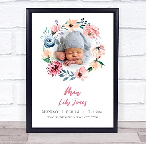 Novi detalji o rođenju beba rasadnik Krstening cvjetni foto okvir poklon tisak