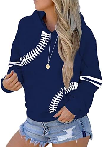 Dukseri za bejzbol za žene dugih rukava sa džepom Casual pulover vrhovi za bejzbol mamine majice