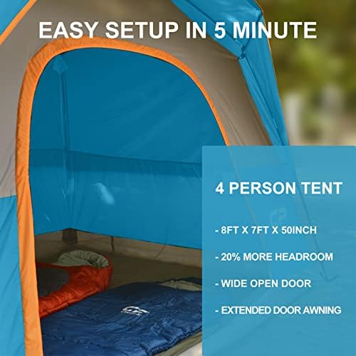 CAMPROS CP šator šatori za kampiranje za 4 osobe, vodootporni Vjetrootporni porodični kupolasti šator sa Rainfly - om, veliki mrežasti