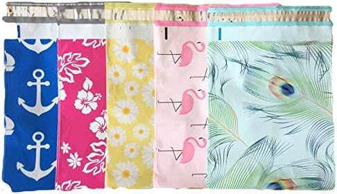 Designer Poly Mailers 10x13 : paun, Nautical, Flamingo, Daisy, Pink Aloha; štampana Samoprtvljujuća Otpremna Poli koverta