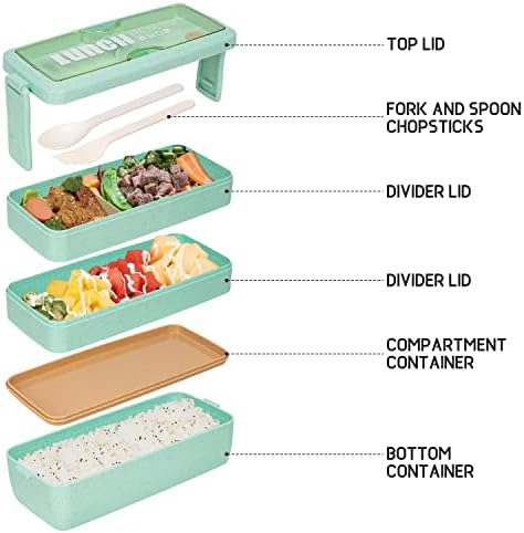 Rarapop pšenična slamka Bento kutija za ručak posuda za ručak, 3-u-1 pretinac u pokretu kontejneri za obroke i užinu za djecu i odrasle（Morandi