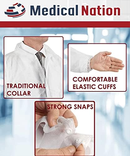 Medicinski Nation jednokratni laboratorijski kaputi za odrasle / futrola od 30 / bijeli laboratorijski mantil, izdržljivi, laboratorijski