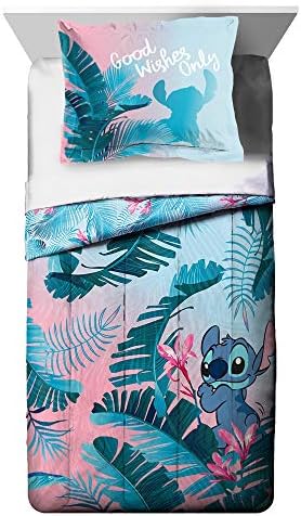 Jay Franco Disney Lilo & Stitch Floral Fun Twin Comforter & amp; Sham Set-Super meka djeca reverzibilni posteljina-Fade otporan mikrovlakana