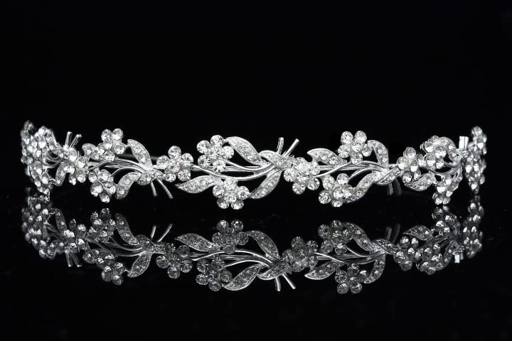 Samky floral Flower vijenac za glavu Tiara-srebrni Clear Crystals T630