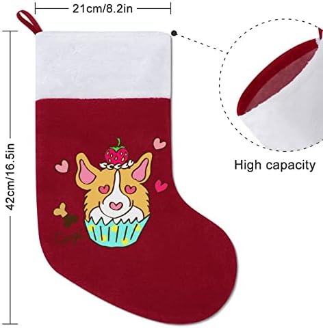 Corgi Cupcake Božićna čarapa klasični viseći ukrasi Bijela manžetna kešica za bombona za porodične zabavne ukrase