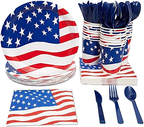 NC 4. jula dekoracija potrepština američke zastave za zabave, Set patriotskog posuđa za jednokratnu upotrebu, plastični nož, kašika,