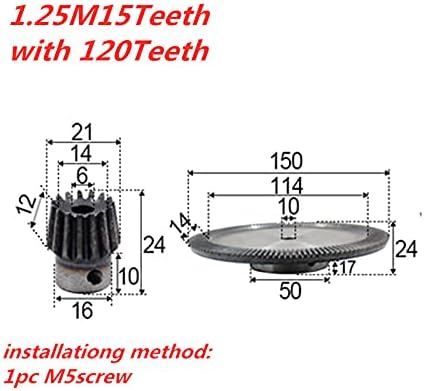 SongZhiQiang PIU-s 8: 1 zupčanik 1.25 modul 15teeth sa 120 zuba unutrašnja rupa 6 - 10mm 90 stepeni pogon unazad Čelični zupčanici