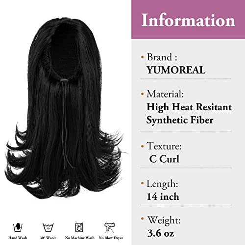 YUMOREAL Black Drawstring rep Extension for Black Women Girls 14 Inch Curly Fake Pony Tail Hair Extensions Synthetic heat Resistant