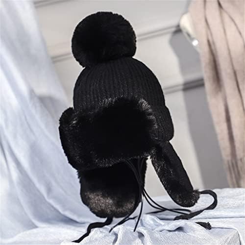 Zlxdp topla zimska pletena pasulja bomber šešir za žene uši kapice pompom snježnih šešira