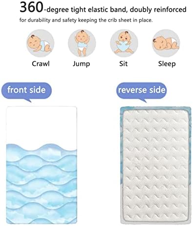 Ocean Themed Opremljeni mini listovi krevetića, prenosivi mini listovi krevetića meki i prozračni posteljini - odlični za dječaka