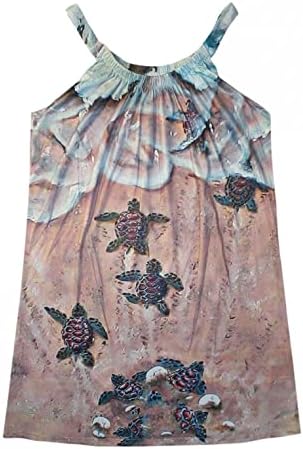 Haljine za ženske casual party morske kornjače tiskane rezervoalne haljine bez rukava O-izrez labavo plaža Boho mini sandress
