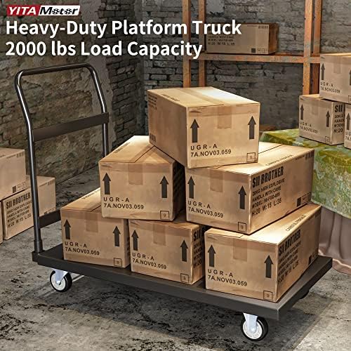 Yitamotor Platforma Kamion Push Dolly, 2000lb kapacitet guranje Košarica za teške uslove rada Rolling Flatbed Cart, Veliki prijenosni