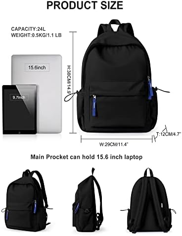 VGOCO crni ruksak za žene i muške, kauzalni putnički ruksak 14 / 15,6 inčni estetski ruksaci za prijenosna računala za žene lagane
