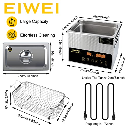 Eiwei 3l ultrazvučni čistač Dvofrekventna profesionalna Digitalna mašina za čišćenje od nerđajućeg čelika sa tajmerom grejača za karburator,