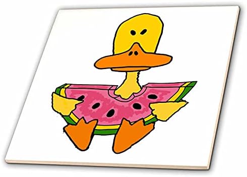 3drose all Smiles Art - Funny - Funny Yellow Duck eating lubenica Crtić-Tiles
