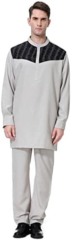 Ljetni muškarci Majica Muška povremena srednja gumba Dolje Pocket muslimanske robe pantalone Dvodijelni skup prilagođenih jakne za