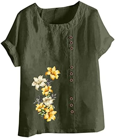 Plus size cvjetni vrhovi za žene 2023 ljeto dugme dolje pamučno posteljina jacquard bluze top modne majice kratkih rukava