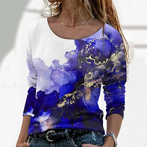 Bluze za tinejdžer djevojke dugih rukava Boja boja blok Blok mramorni grafički tenike za mršavljenje Bluze ženske 2023 MR